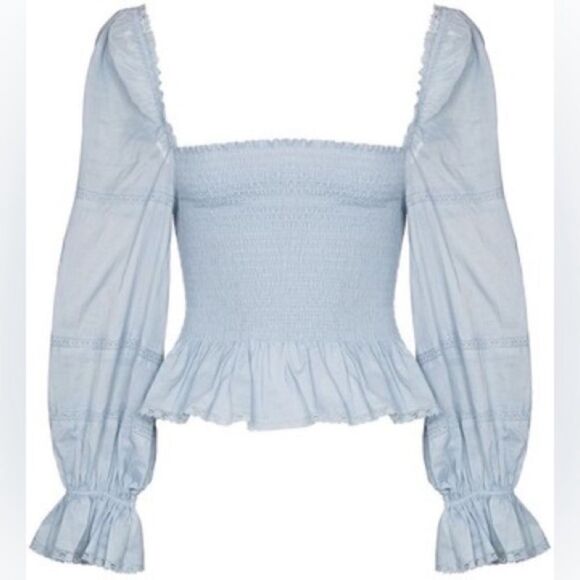 Reformation Roland Blue Crop Top Blouse Size S - Picture 4 of 12